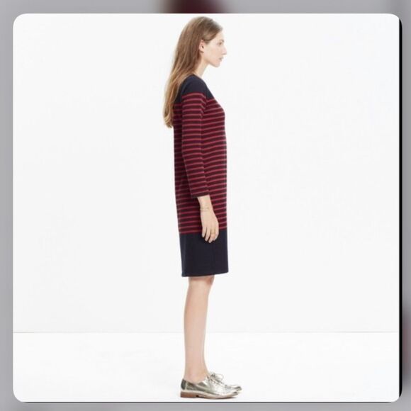 Madewell Mariner Stripe Midi Dress Nautical Sweater Navy Red wool - Picture 3 of 10